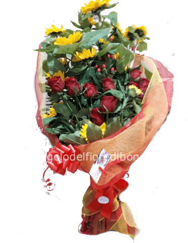 MAZZO CON GIRASOLI E ROSE RED