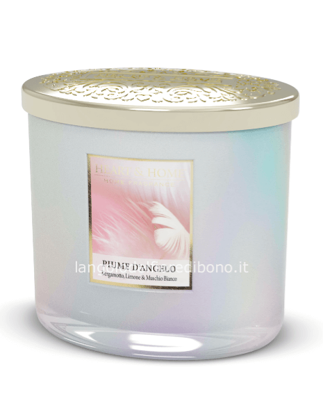 HEART & HOME CANDELA PROFUMATA A 2 STOPPINI 230g.- PIUME D´ANGELO