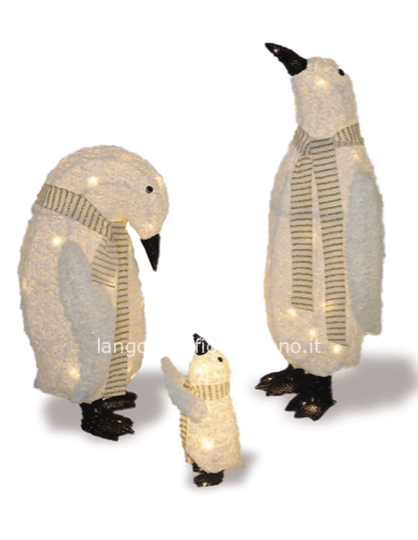 SET 3 PINGUINI FAMILY CON LUCI CM  H35/60/75