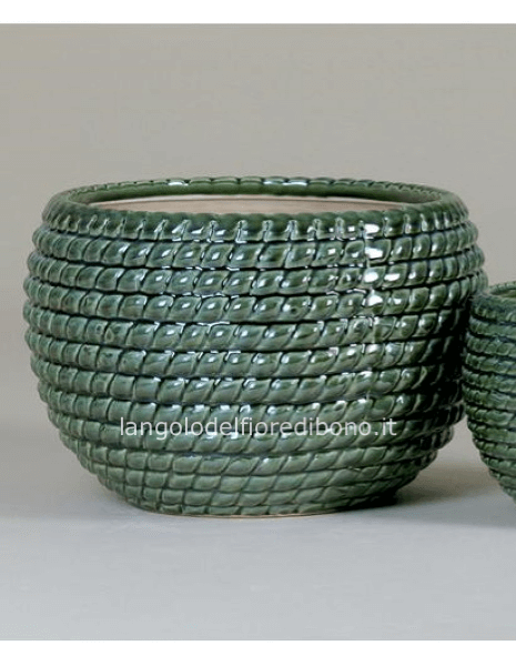 CACHEPOT CERAMICA VERDE EFFETTO CORDA 28 X 19 H
